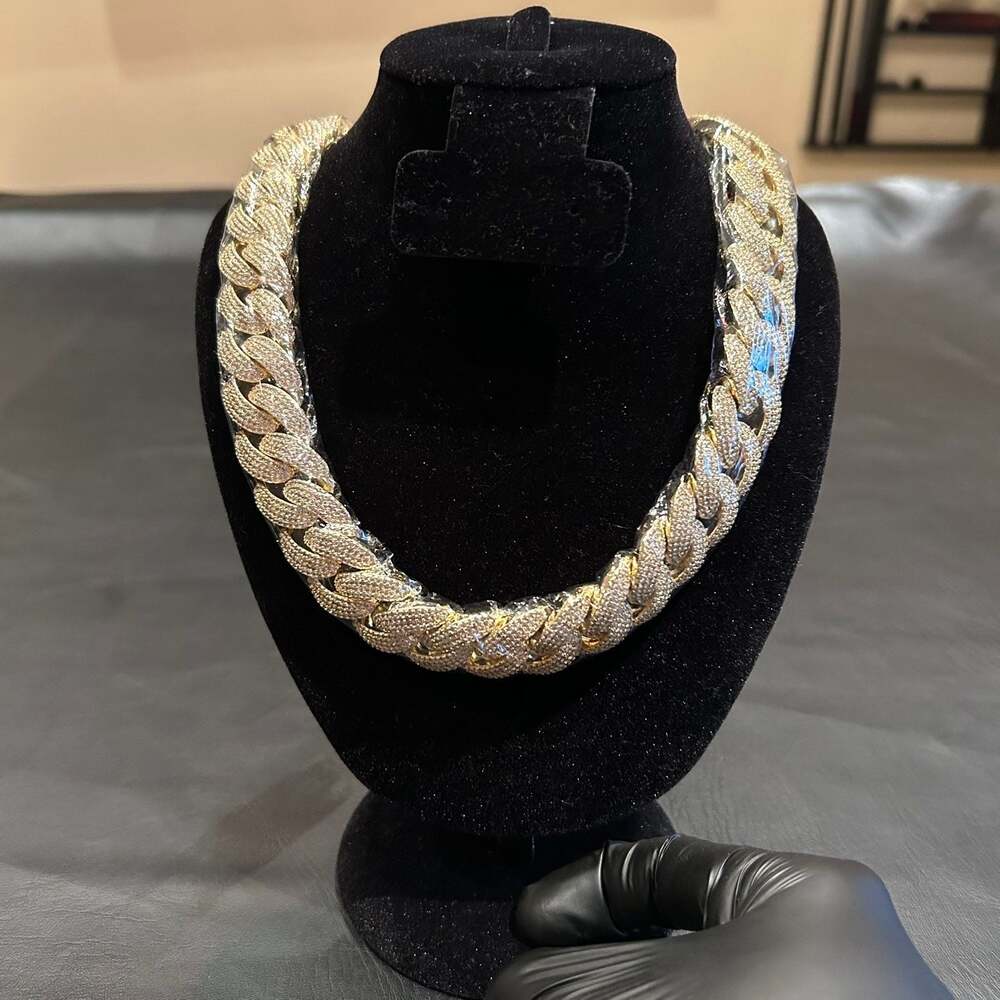Moissanite Brand New Gold 20mm 4 Row Cuban Chain 22 Inch VVS1 Moissanite